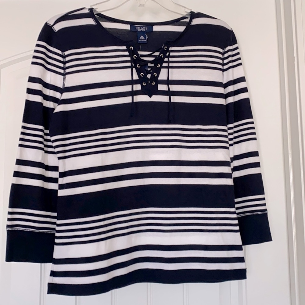 NWT Chaps Navy & White Striped LS Top, Ladies M